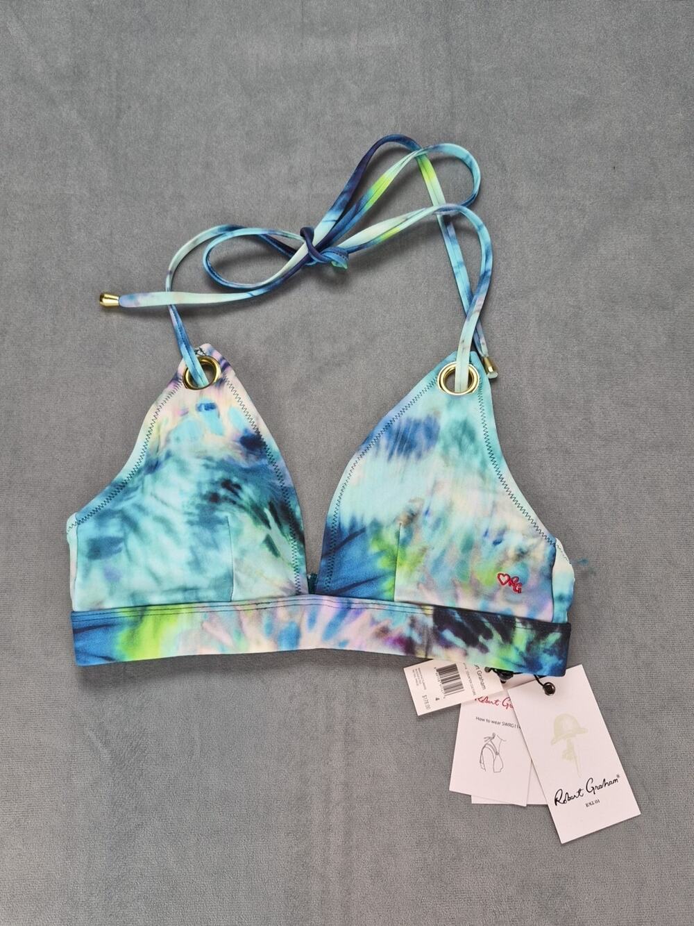 Robert Graham Blue Green Tie Dye Triangle Bikini Swim Top Womens 4